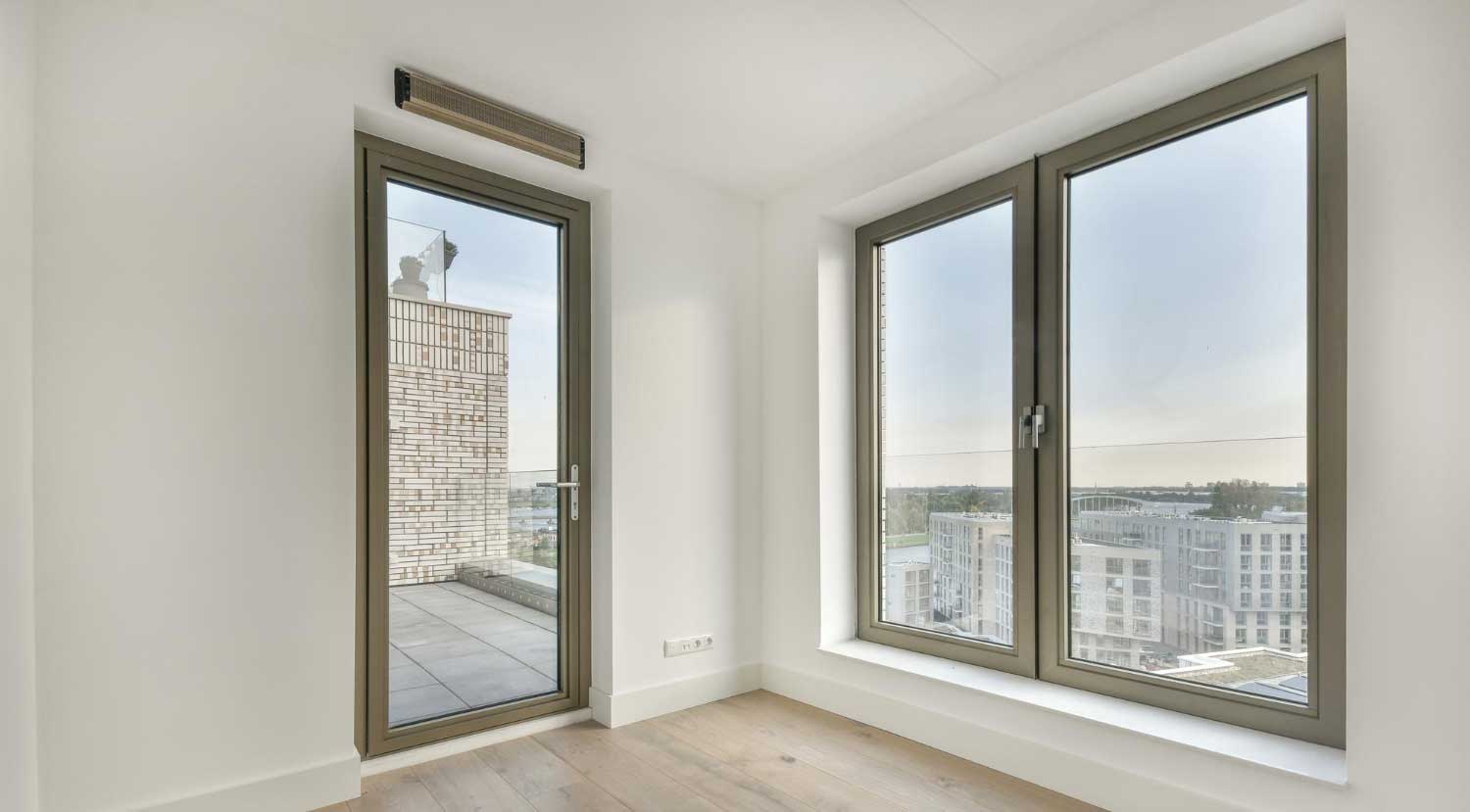  modern living room with large vinyl windows